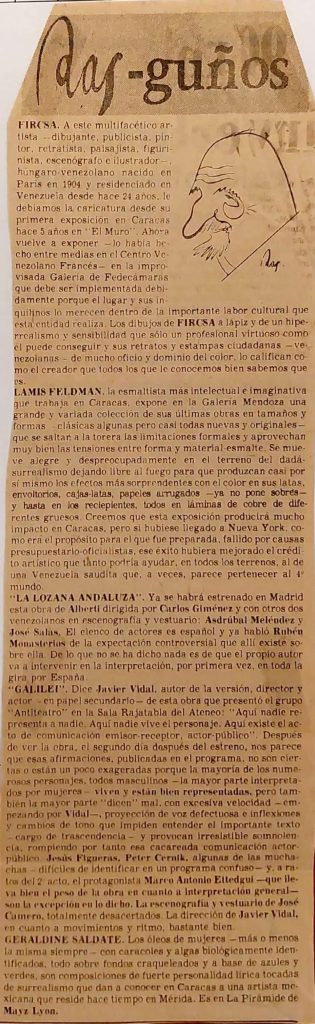 RAS [Eduardo Robles Piquer].“Ras-guños”. En: El Nacional. Caracas 25 de septiembre 1980, C-28. 