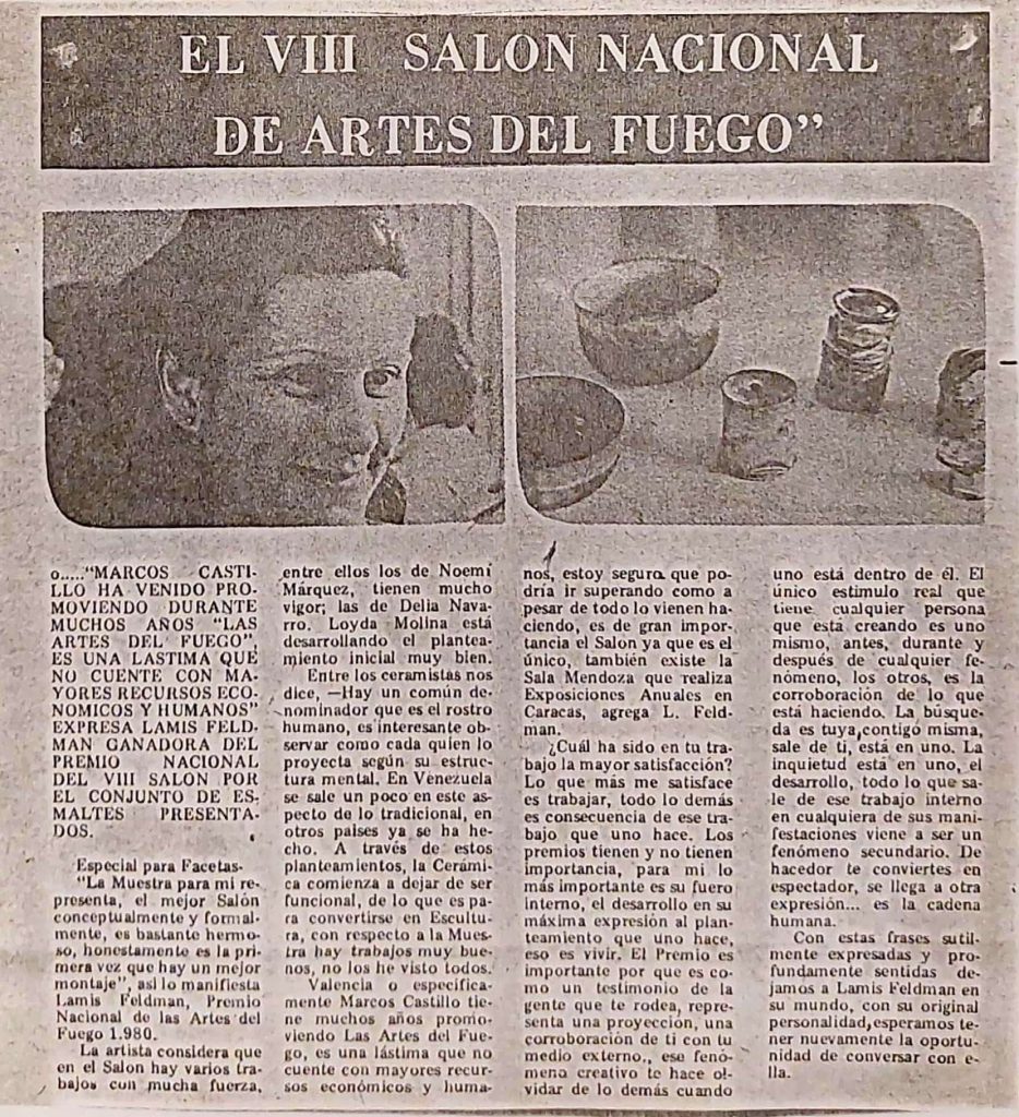 “El VIII Salón Nacional de Artes del Fuego”. En: Revista Facetas. Maracaibo, 01 de noviembre de 1980.