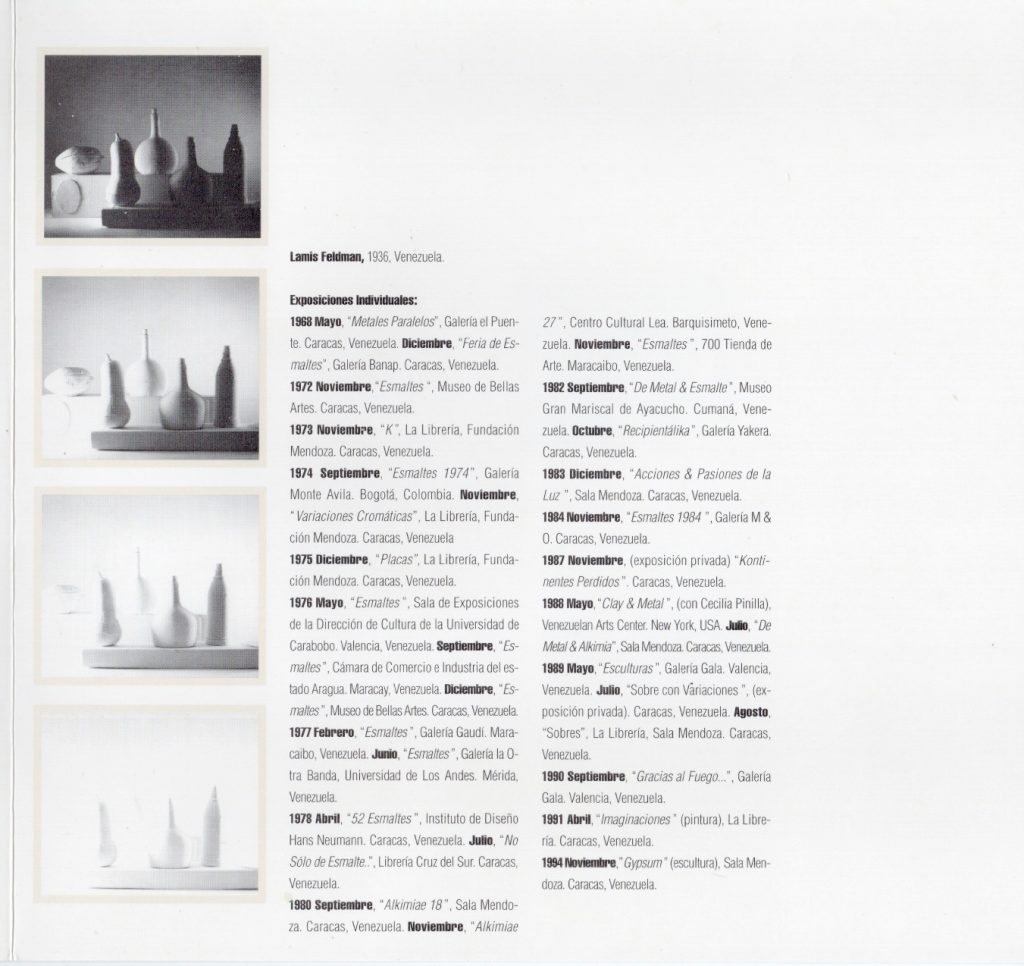 Lamis Feldman. Gypsum [catálogo de exposición]. Sala Mendoza, Caracas, 1994.