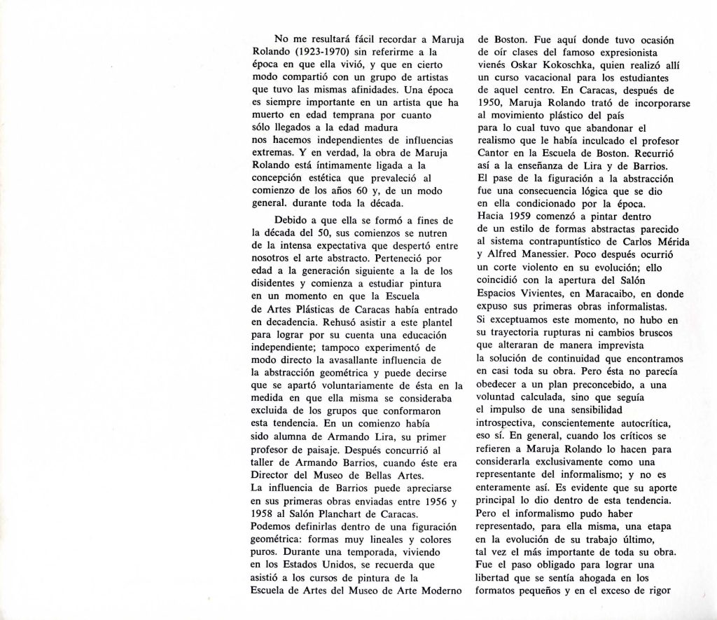 Maruja Rolando, 1923-1970. Obra gráfica. Caracas, TAGA [Taller de Artistas Gráficos Asociados], 1980, [p. 5].
