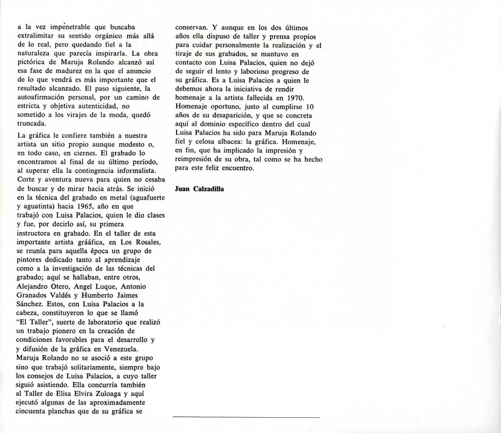 Maruja Rolando, 1923-1970. Obra gráfica. Caracas, TAGA [Taller de Artistas Gráficos Asociados], 1980, [p. 9].