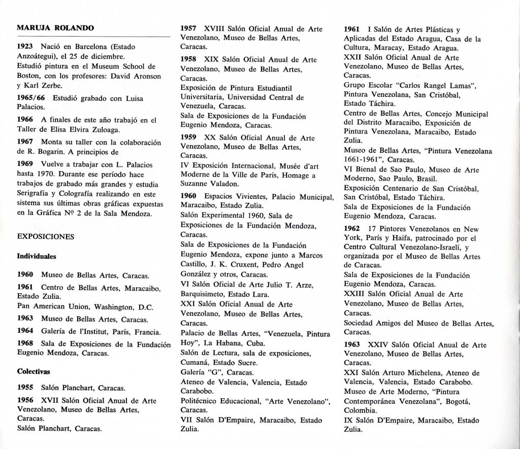 Maruja Rolando, 1923-1970. Obra gráfica. Caracas, TAGA [Taller de Artistas Gráficos Asociados], 1980, [p. 11].