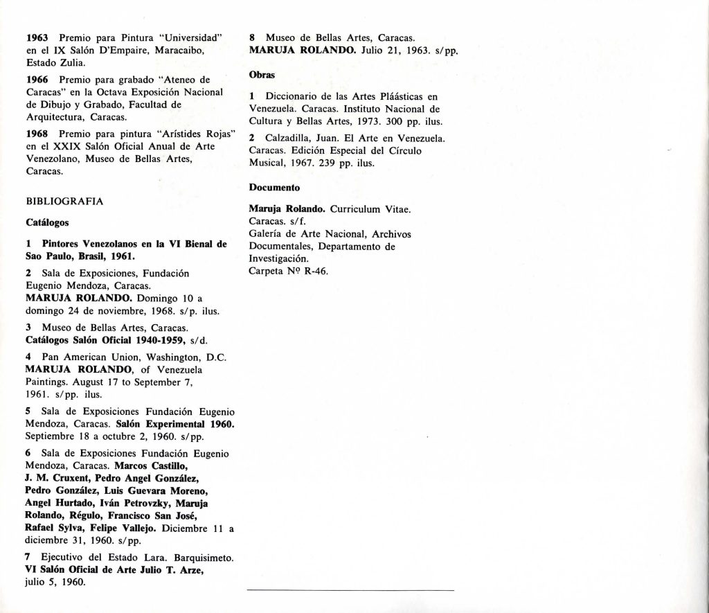 Maruja Rolando, 1923-1970. Obra gráfica. Caracas, TAGA [Taller de Artistas Gráficos Asociados], 1980, [p. 13].