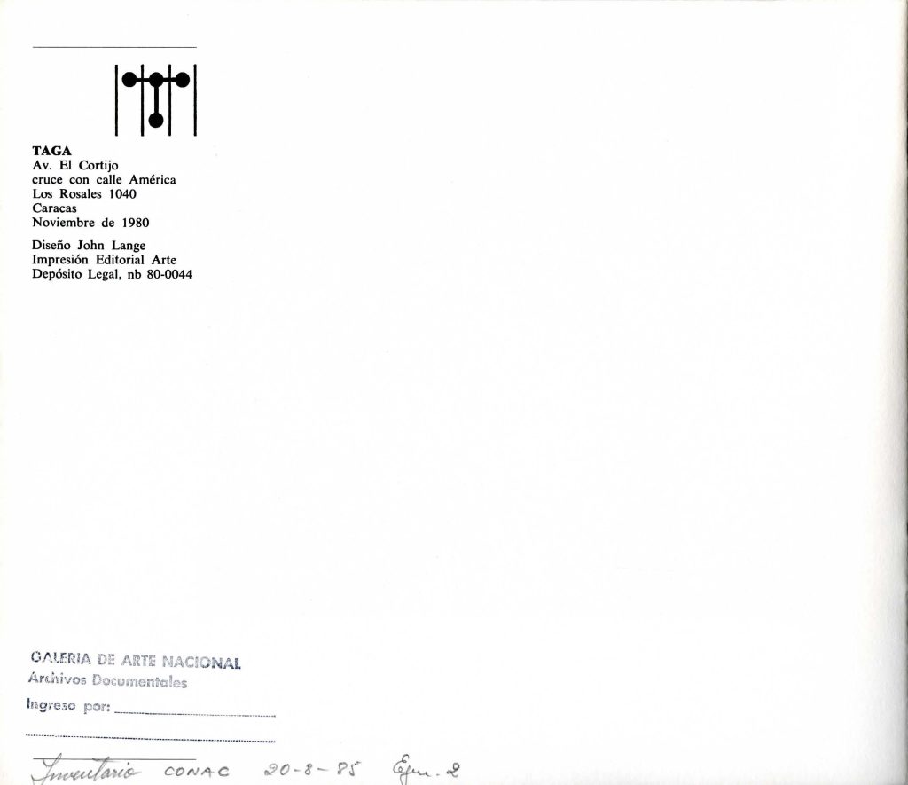 Maruja Rolando, 1923-1970. Obra gráfica. Caracas, TAGA [Taller de Artistas Gráficos Asociados], 1980, [p. 14].