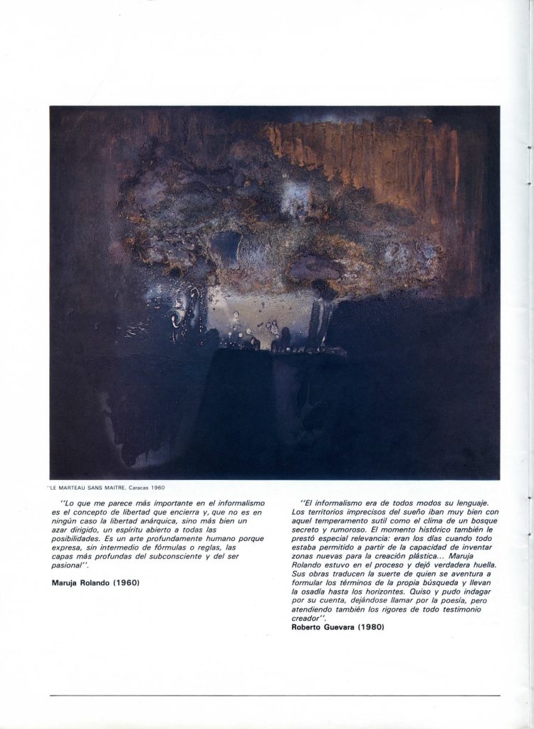 Exposición Homenaje a Maruja Rolando [catálogo], Museo de Arte La Rinconada, Caracas, 1984