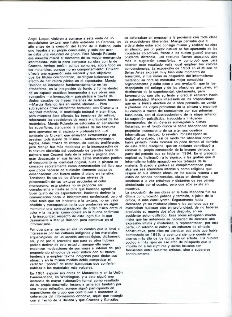 Exposición Homenaje a Maruja Rolando [catálogo], Museo de Arte La Rinconada, Caracas, 1984