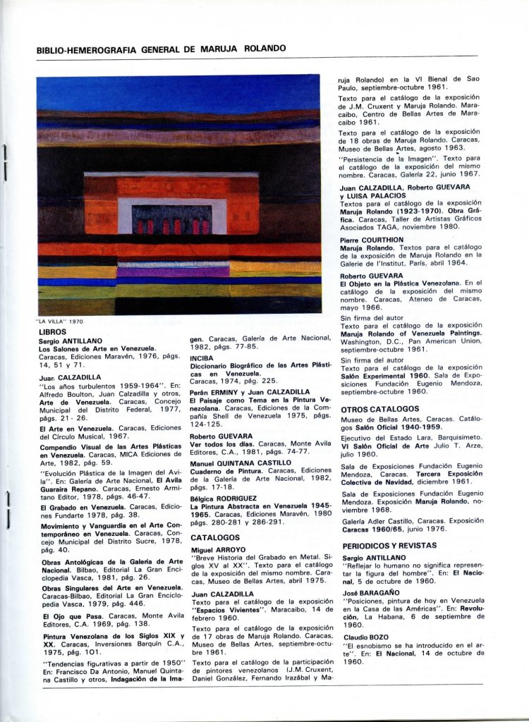 Exposición Homenaje a Maruja Rolando [catálogo], Museo de Arte La Rinconada, Caracas, 1984
