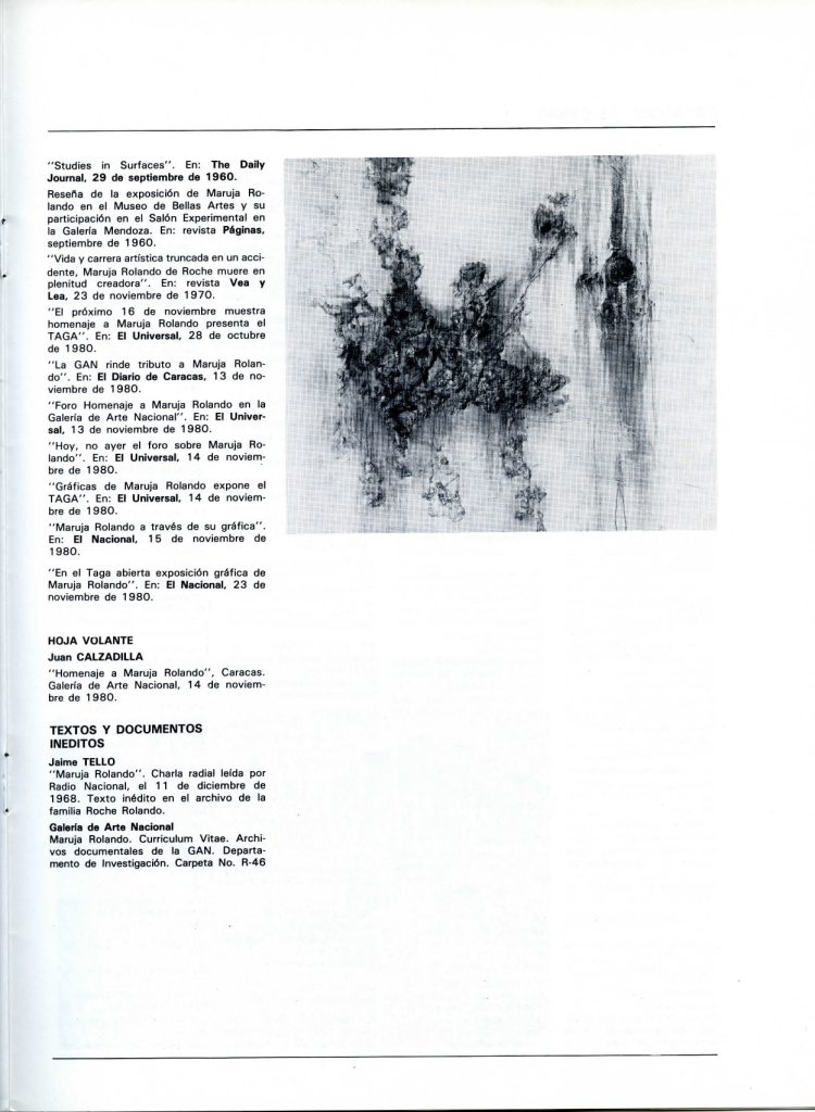 Exposición Homenaje a Maruja Rolando [catálogo], Museo de Arte La Rinconada, Caracas, 1984