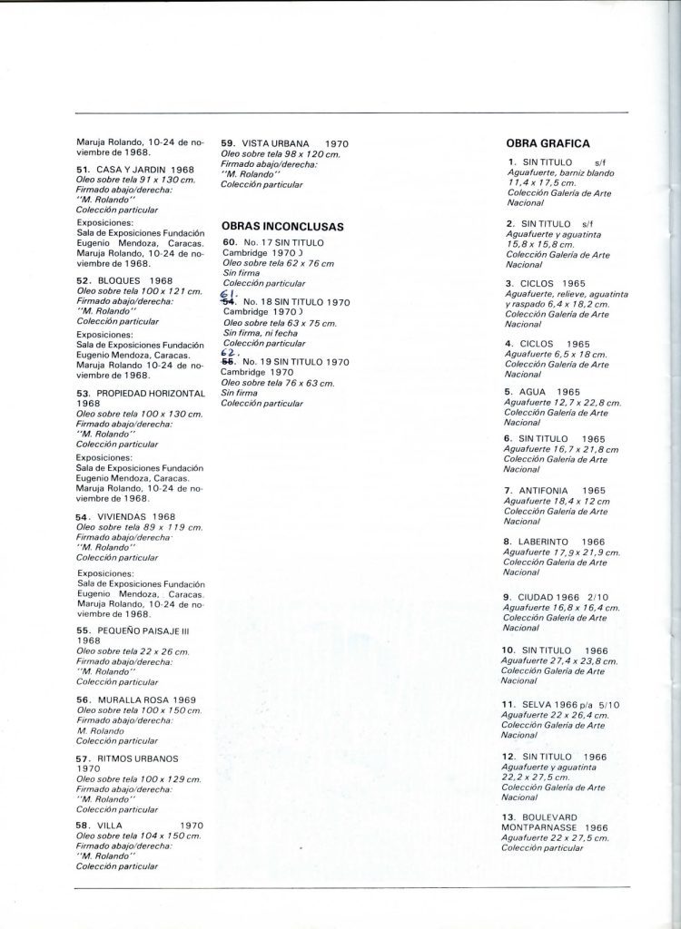 Exposición Homenaje a Maruja Rolando [catálogo], Museo de Arte La Rinconada, Caracas, 1984