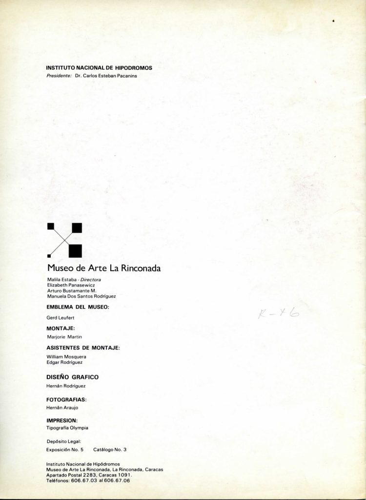 Exposición Homenaje a Maruja Rolando [catálogo], Museo de Arte La Rinconada, Caracas, 1984