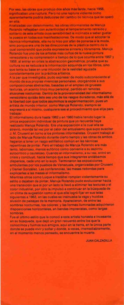 Homenaje a Maruja Rolando [folleto], Galería de Arte Nacional, Caracas, 1980