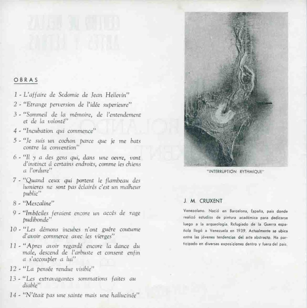 Maruja Rolando J. M. Cruxent, [catálogo], Centro de Bellas Artes y Letras, Maracaibo, 1961