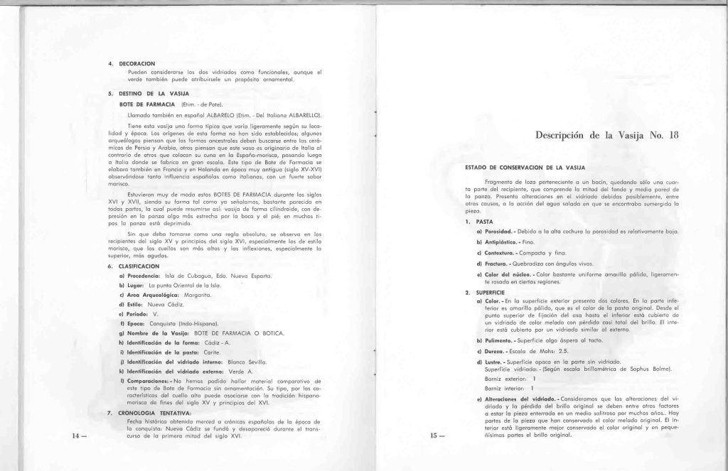 J.M. Cruxent y Maruja Rolando, “Tipología morfológica de tres piezas de cerámica. Nueva Cádiz, Isla de Cubagua”, Boletín Informativo IVIC nº 2, Caracas, 1961. pp. 7-19