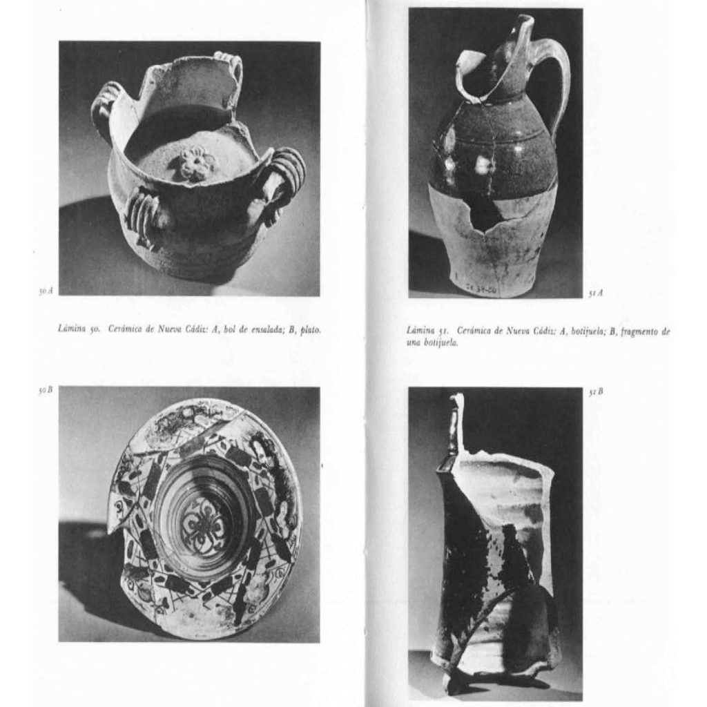Esculturas de piedra halladas en Nueva Cádiz. J.M. Cruxent e Irving Rouse, Arqueología venezolana, 1961, p. 236. Fotografía de Bela Sziklay ¿?