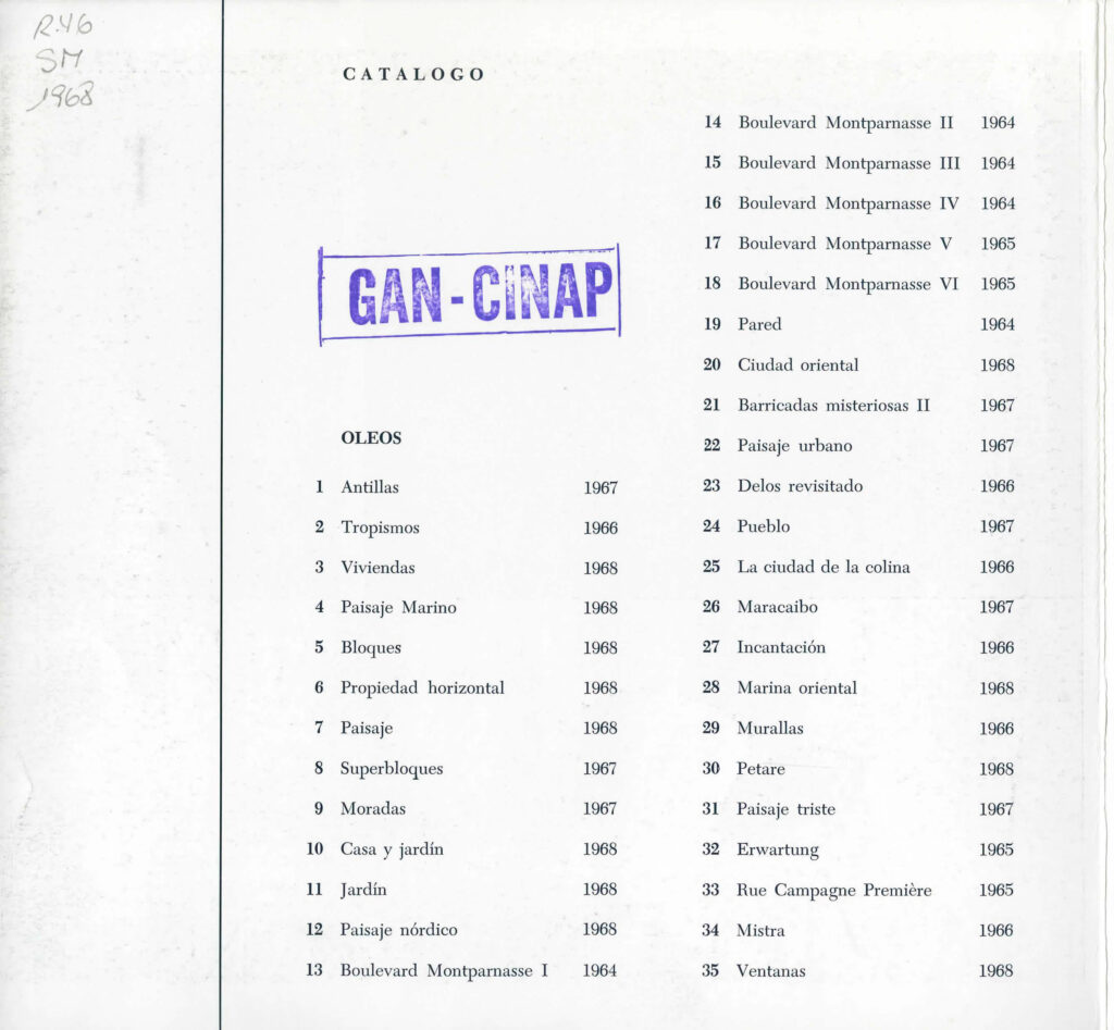 Maruja Rolando [catálogo de exposición]. Caracas, Sala de Exposiciones, Fundación Eugenio Mendoza, 1968, [p. 1].