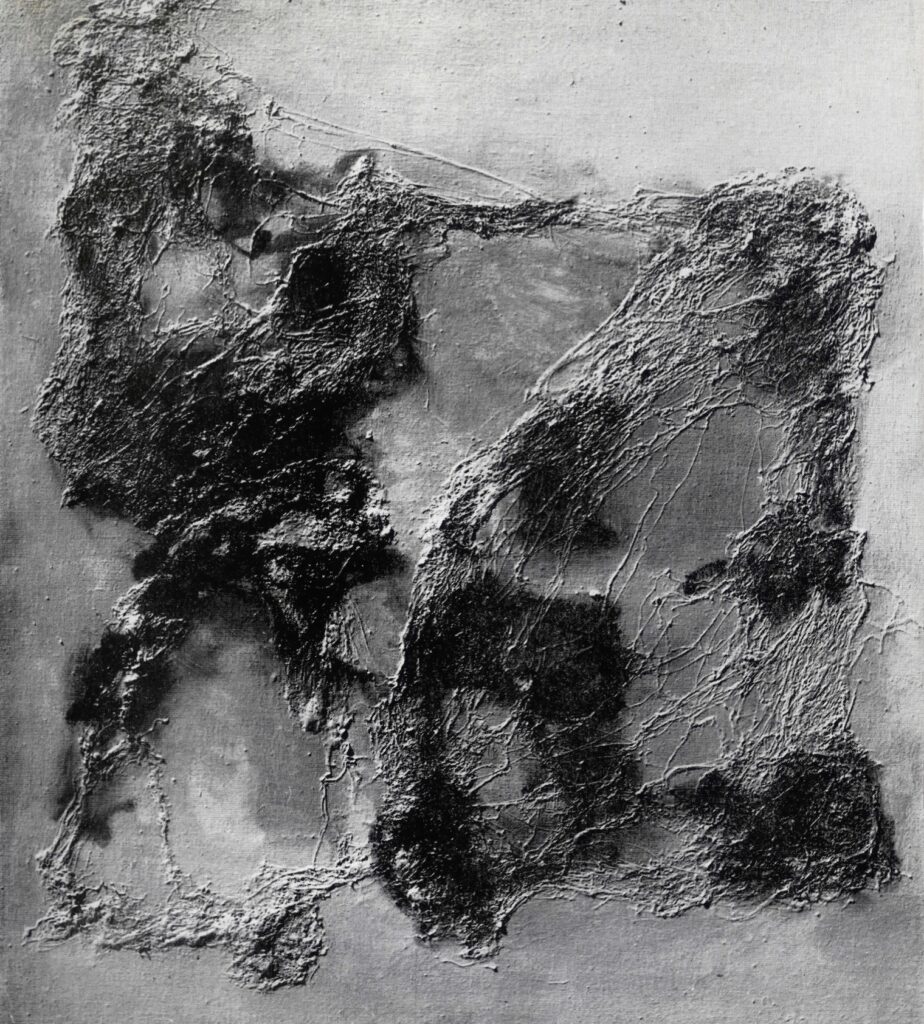 Maruja Rolando. Estropajo plástico. 1963. Mixta sobre tela. 80 x 70 cm. Esta obra formó parte de la segunda exhibición individual de la artista en el Museo de Bellas Artes de Caracas, en 1963.