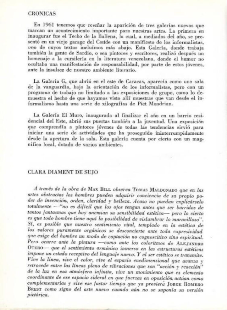 Pintura contemporánea venezolana [catálogo], Museo de Arte Moderno de Bogotá, Bogotá, 1963. Imágenes de catálogo extraídas de: MENDIETA, Alexandra, “Coleccionismo público de arte moderno en Colombia (1948- 1965): los casos del Museo Nacional y el Museo de Arte Moderno de Bogotá” (tesis doctoral, Universidad Autónoma de Madrid, 2018), p. 243. Tomado de: https://repositorio.uam.es/entities/publication/d7da2b33-f0a4-4789-9aae-f0a40a4edfd6