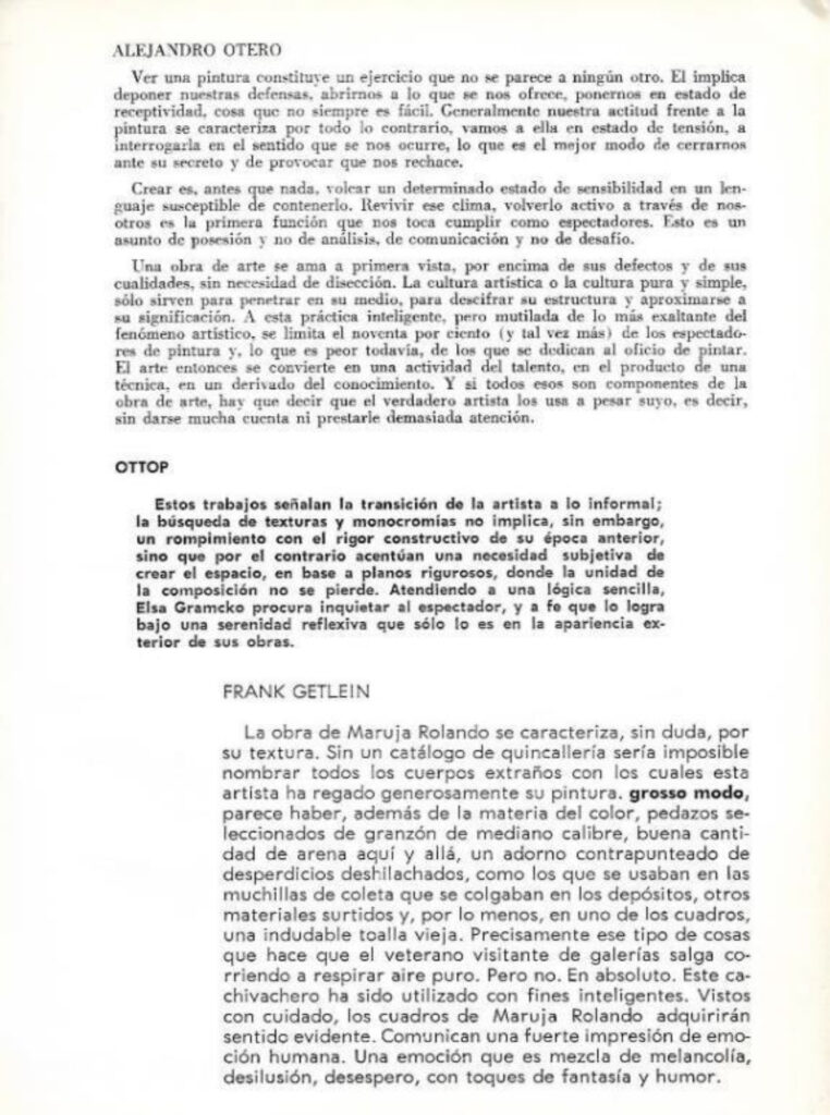Pintura contemporánea venezolana [catálogo], Museo de Arte Moderno de Bogotá, Bogotá, 1963. Imágenes de catálogo extraídas de: MENDIETA, Alexandra, “Coleccionismo público de arte moderno en Colombia (1948- 1965): los casos del Museo Nacional y el Museo de Arte Moderno de Bogotá” (tesis doctoral, Universidad Autónoma de Madrid, 2018), p. 243. Tomado de: https://repositorio.uam.es/entities/publication/d7da2b33-f0a4-4789-9aae-f0a40a4edfd6
