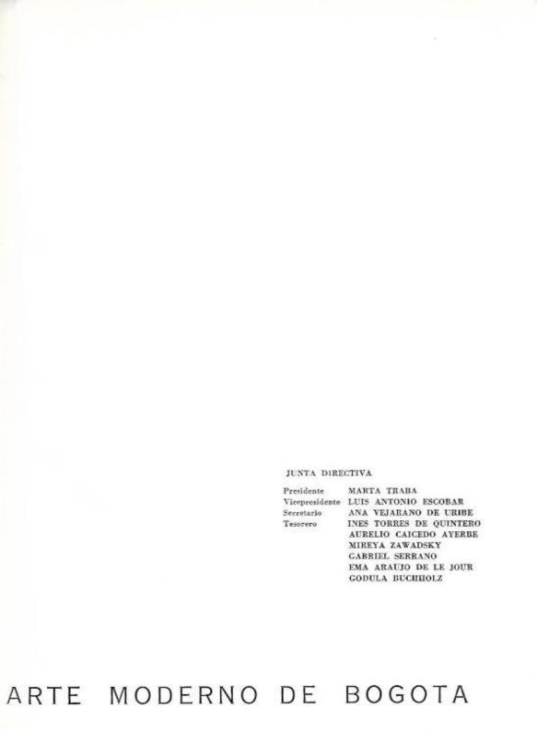 Pintura contemporánea venezolana [catálogo], Museo de Arte Moderno de Bogotá, Bogotá, 1963. Imágenes de catálogo extraídas de: MENDIETA, Alexandra, “Coleccionismo público de arte moderno en Colombia (1948- 1965): los casos del Museo Nacional y el Museo de Arte Moderno de Bogotá” (tesis doctoral, Universidad Autónoma de Madrid, 2018), p. 243. Tomado de: https://repositorio.uam.es/entities/publication/d7da2b33-f0a4-4789-9aae-f0a40a4edfd6