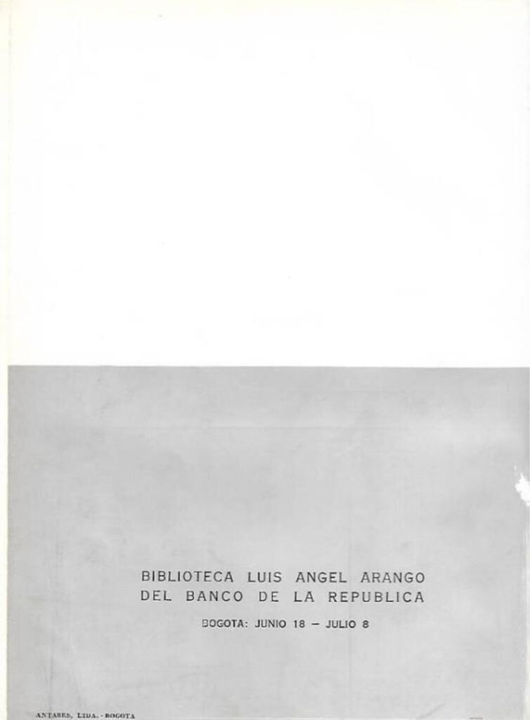 Pintura contemporánea venezolana [catálogo], Museo de Arte Moderno de Bogotá, Bogotá, 1963. Imágenes de catálogo extraídas de: MENDIETA, Alexandra, “Coleccionismo público de arte moderno en Colombia (1948- 1965): los casos del Museo Nacional y el Museo de Arte Moderno de Bogotá” (tesis doctoral, Universidad Autónoma de Madrid, 2018), p. 243. Tomado de: https://repositorio.uam.es/entities/publication/d7da2b33-f0a4-4789-9aae-f0a40a4edfd6