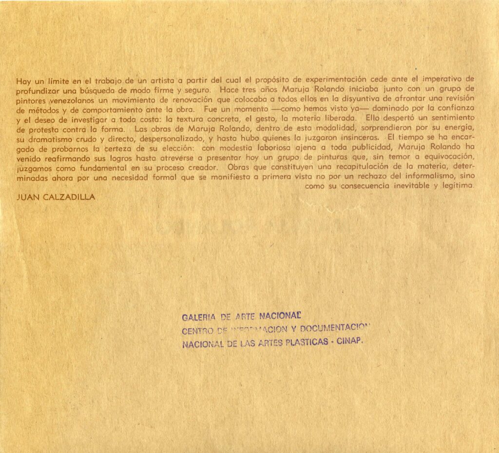 Maruja Rolando [catálogo], Museo de Bellas Artes de Caracas, Caracas, 1963.