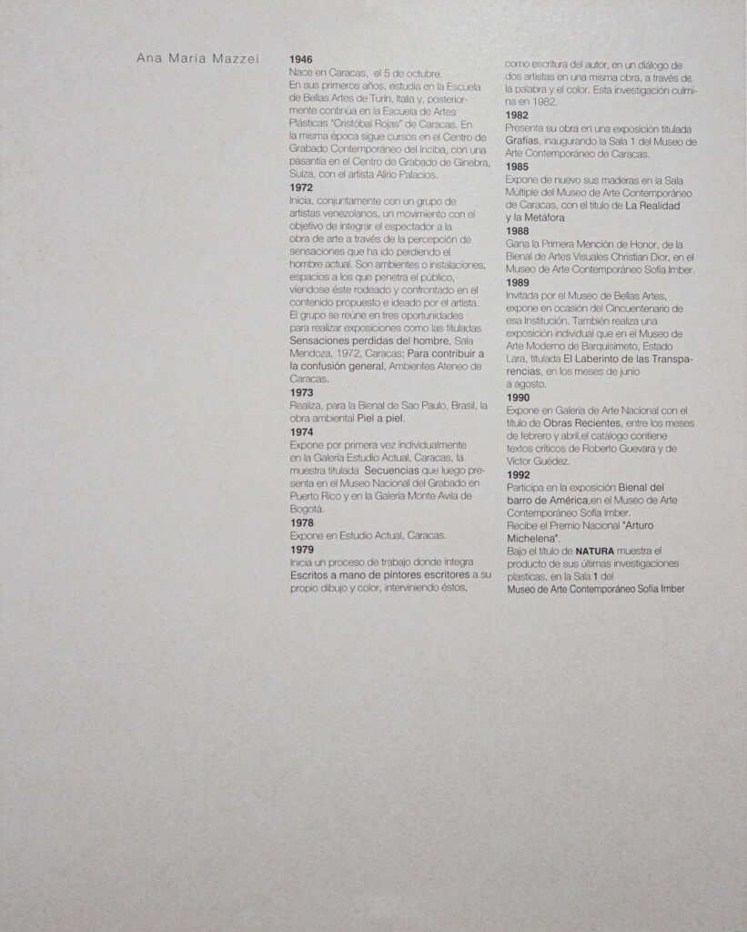 Natura [catálogo de exposición]. Caracas, Museo de Arte Contemporáneo Sofía Ímber, 1993
