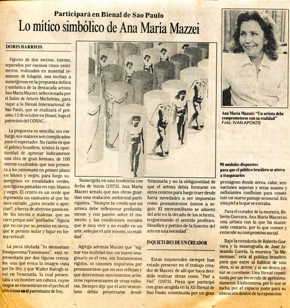 Doris Barrios “Lo mítico simbólico de Ana María Mazzei”, En: El Nacional, Caracas, 23 de septiembre de 1994
