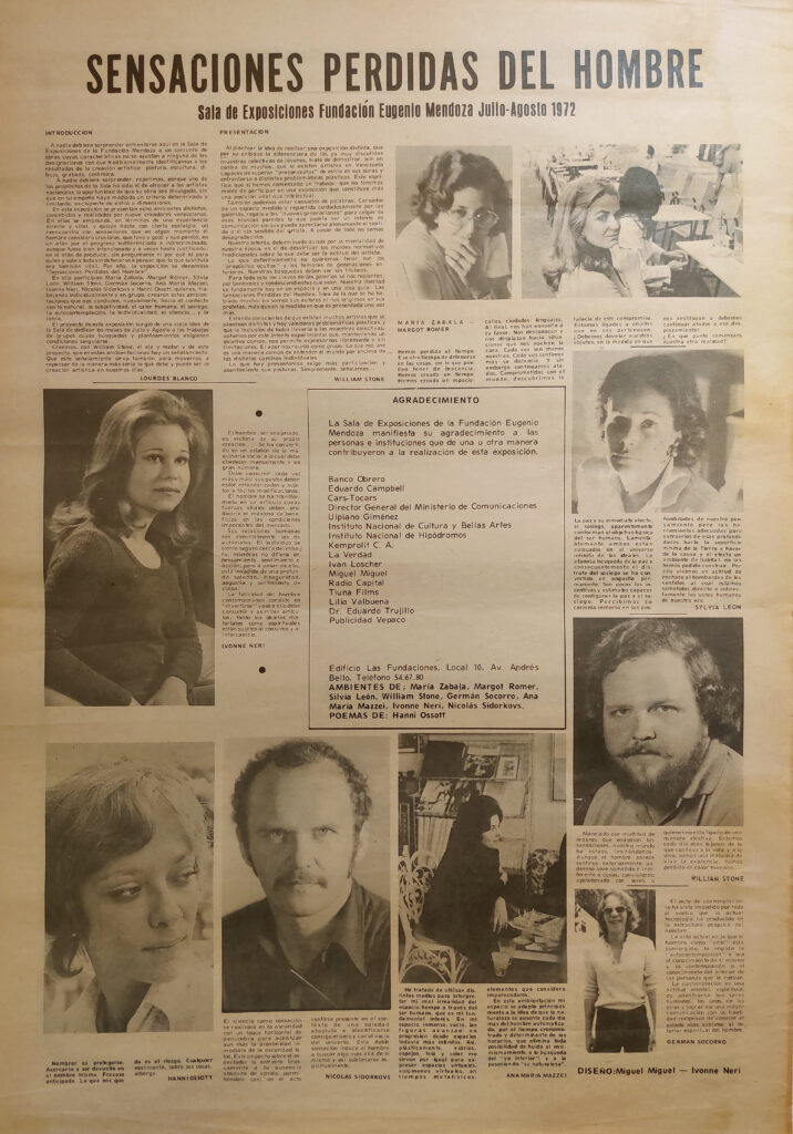 Sensaciones perdidas del hombre [encarte]. Caracas, Sala de exposiciones Fundación Eugenio Mendoza, 1972, reverso.