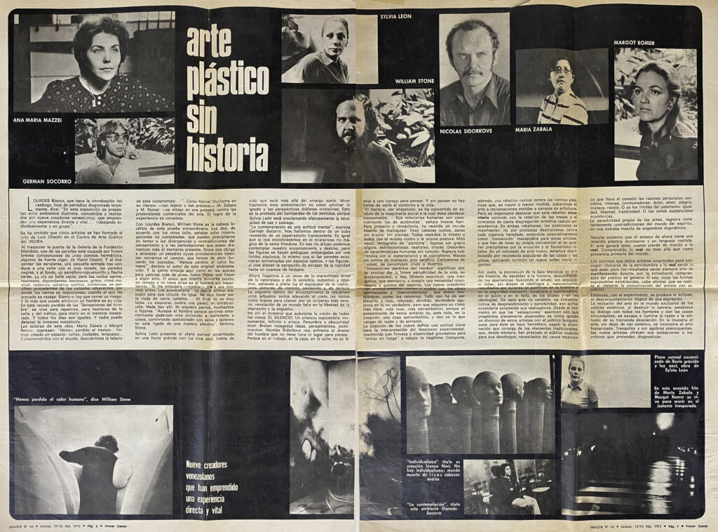 “Arte plástico sin historia”. En: Imagen, n° 60. Caracas, 15-22 de agosto de 1972, pp. 6-7.