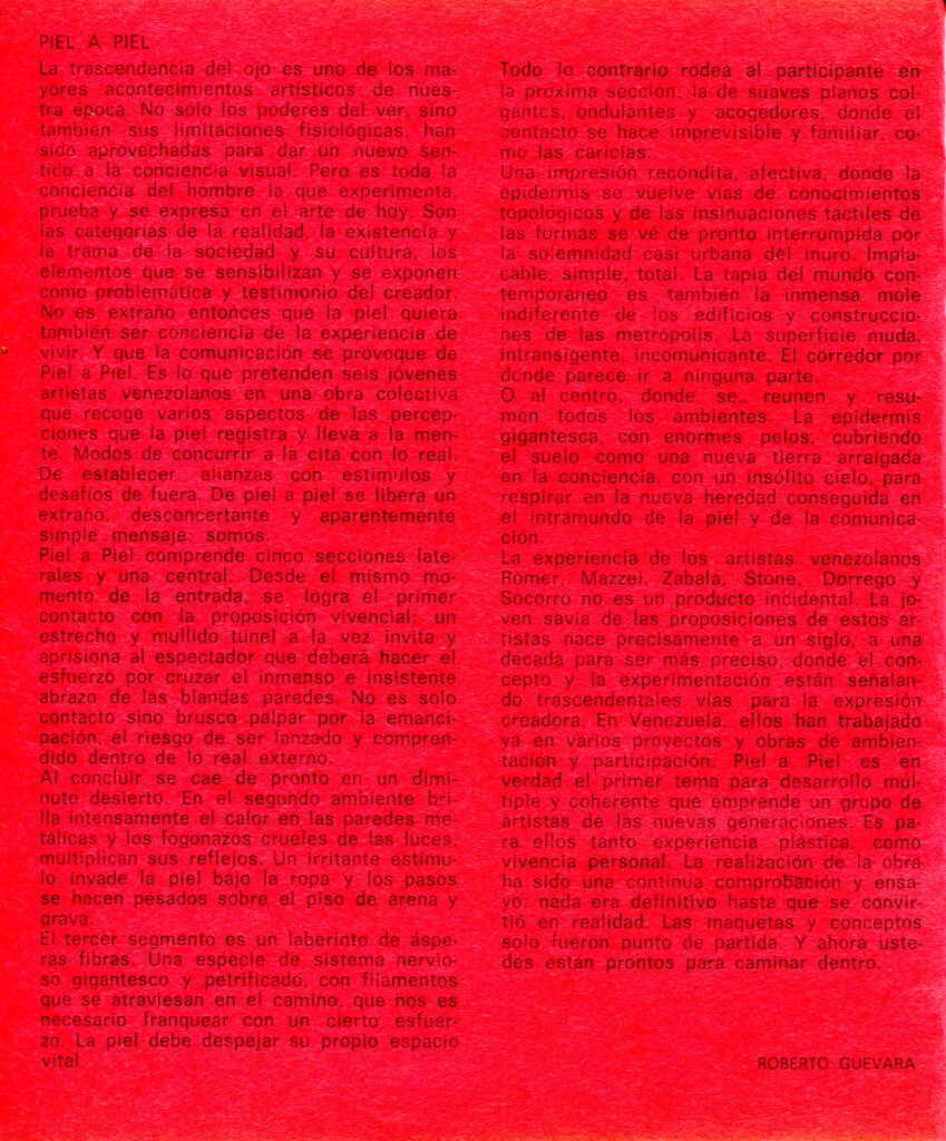 Piel a piel. 12ª Bienal de São Paulo [catálogo de exposición]. Caracas, Instituto Nacional de Cultural y Bellas Artes, 1973.