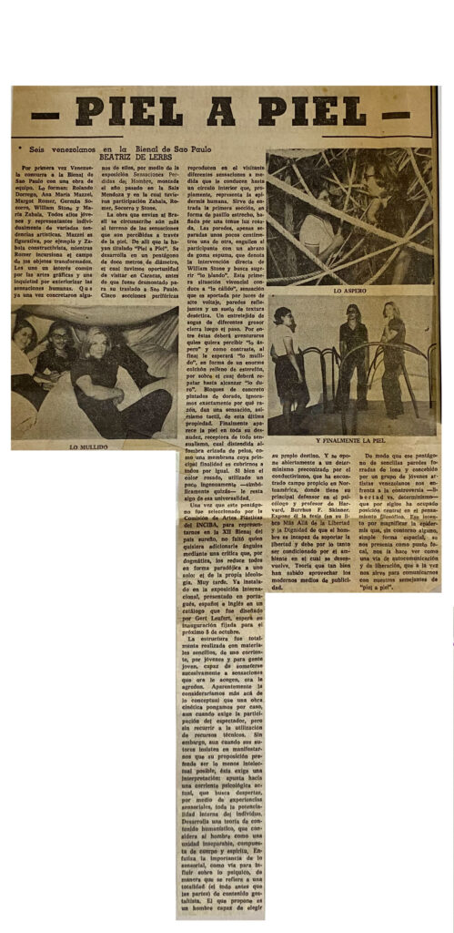Beatriz De Lerbs. “Piel a piel”. En: El Universal, Caracas, 1 de octubre de 1973.