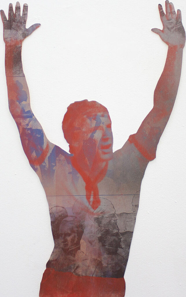 Superposición de figuras y formas que generan el efecto de transparencia en la obra gráfica de Ana María Mazzei.  Ana María Mazzei, Sin título, Sin fecha, Serigrafía sobre papel, Prueba de impresión, 91 x 55 cm