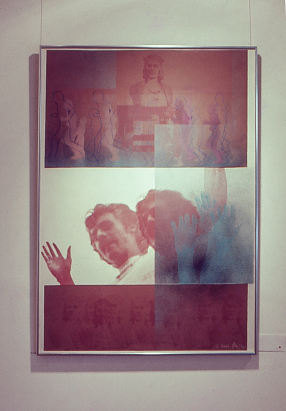 Superposición de figuras y formas que generan el efecto de transparencia en la obra gráfica de Ana María Mazzei. Obra sin identificar exhibida en la muestra individual Secuencias, galería Estudio Actual, Caracas, 1974.